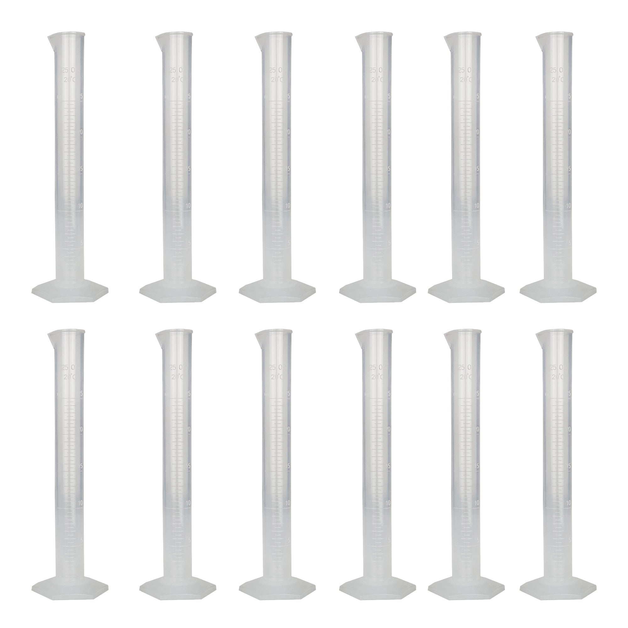 Polypropylene Graduated Cylinder with Hex Base, 25ml Capacity, Pack of 12
