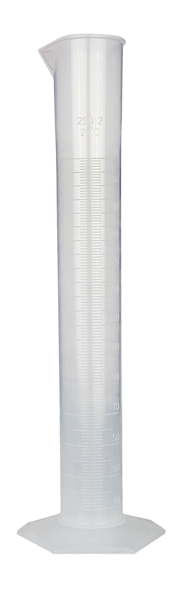 Polypropylene Graduated Cylinder with Hex Base, 250ml Capacity, Case of 60