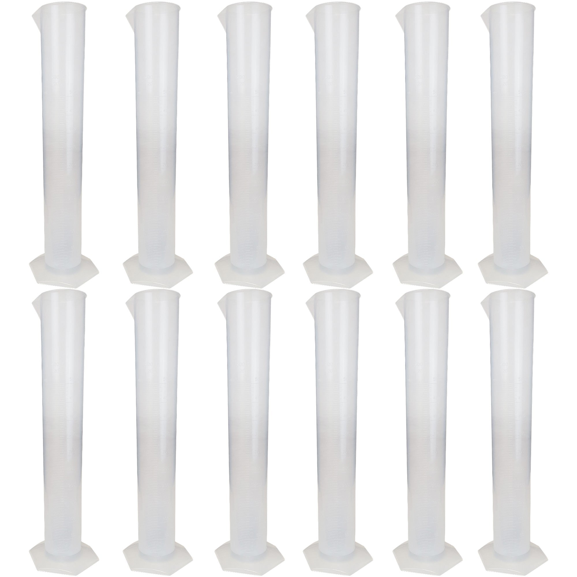 Polypropylene Graduated Cylinder with Hex Base, 500ml Capacity, Pack of 12