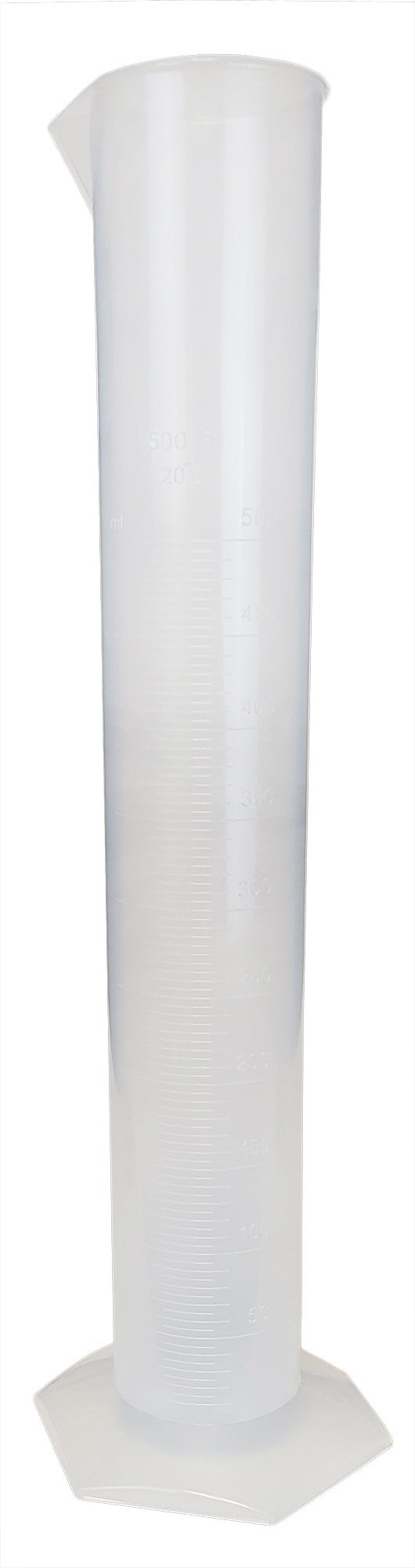 Cylinder - Polypropylene Graduated Cylinder with Hex Base, 500ml Capacity. Case of 48.