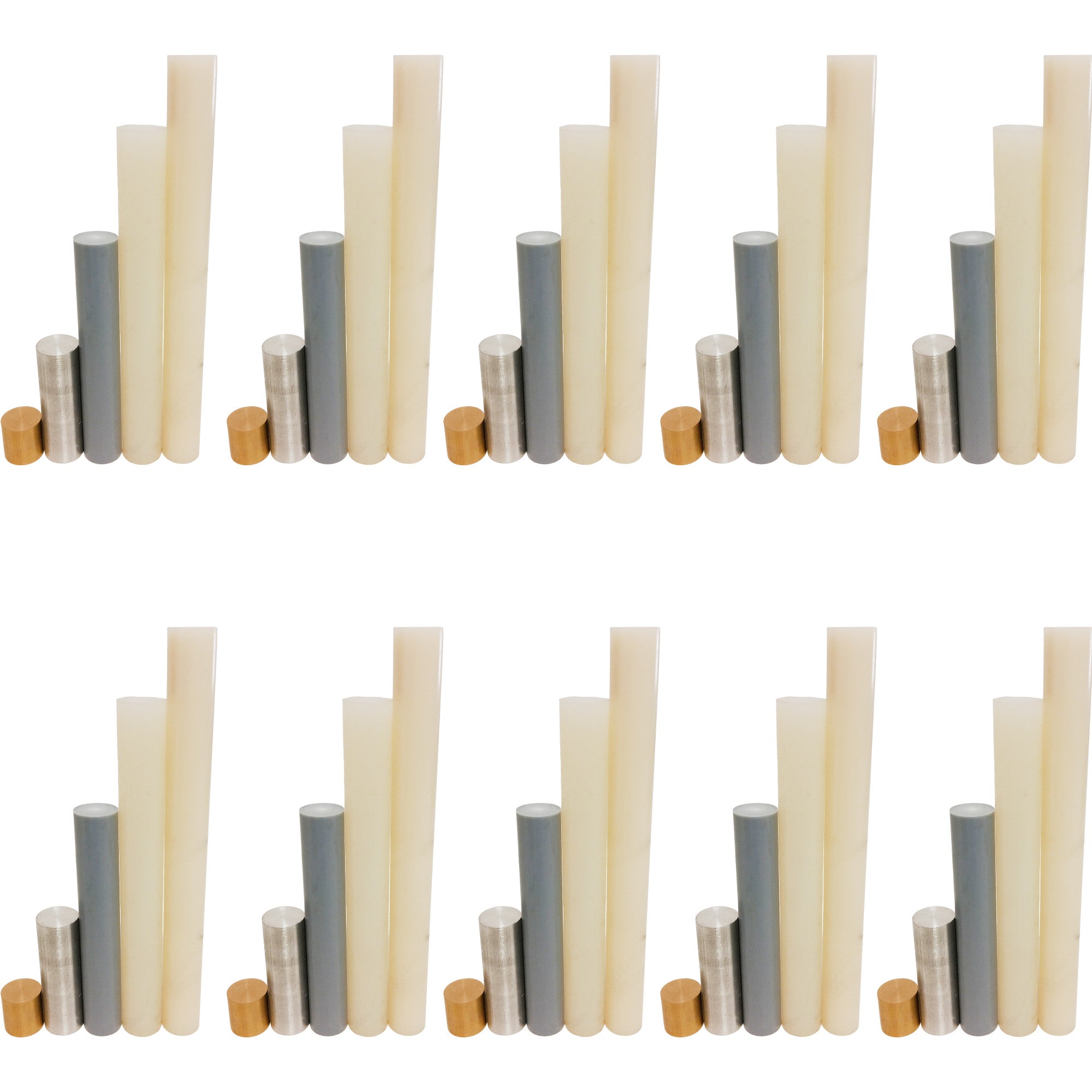 Density Rod Set - Five Equal-Mass Rods of Different Materials, Pack of 10 Sets