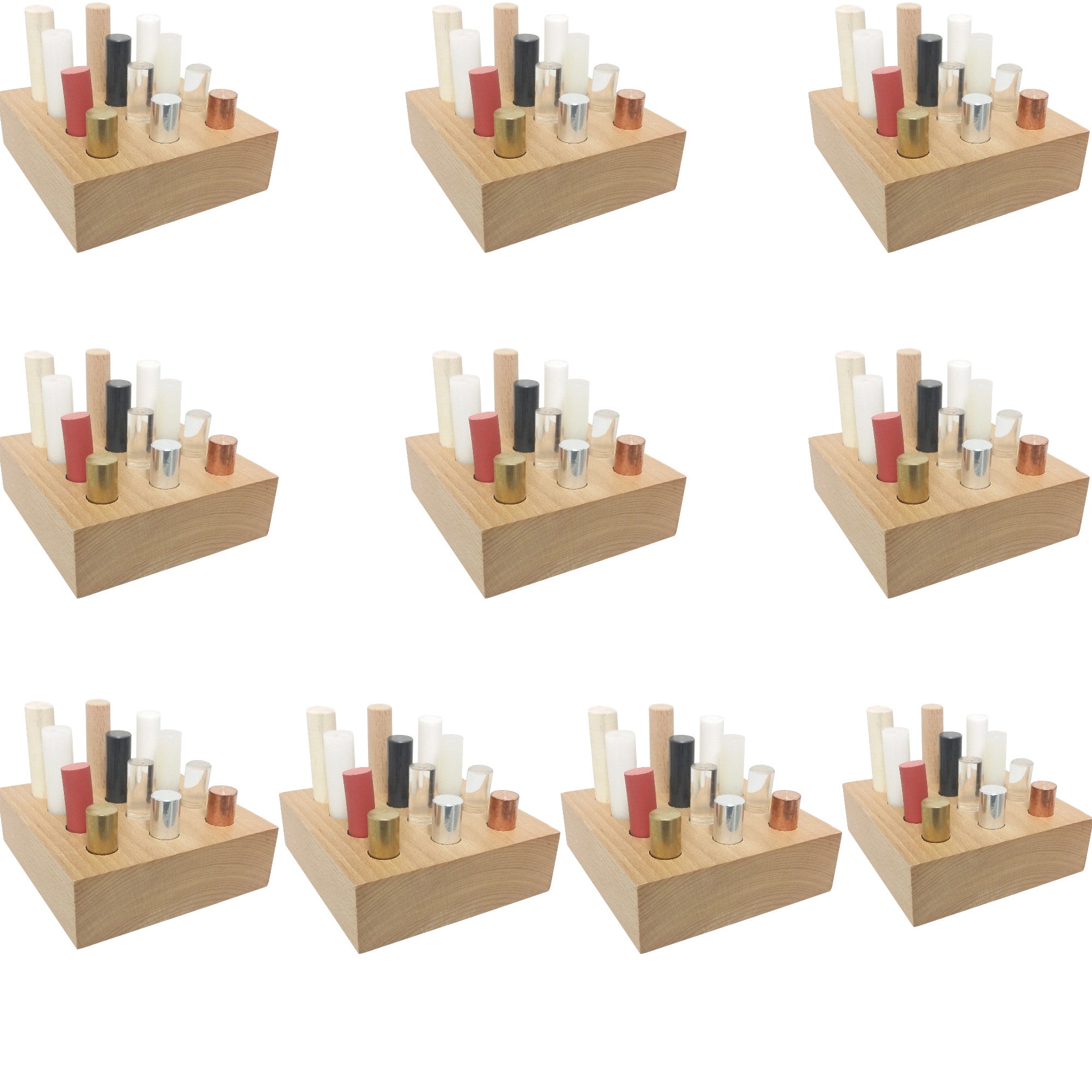 Density Rod Set - Twelve Rods of Different Materials, Case of 10 Sets