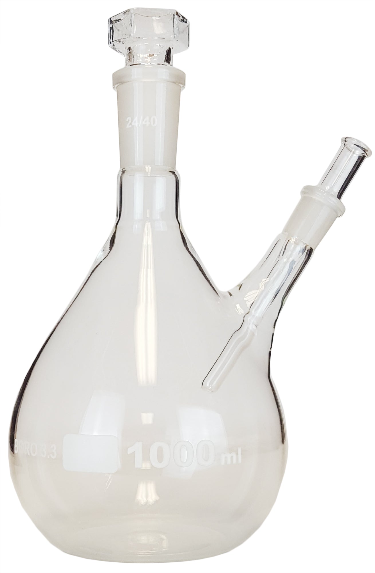 Flask - Distillation Flask 1 Liter Capacity with Thermometer Holder, and 29/32 Ground Glass Stopper.