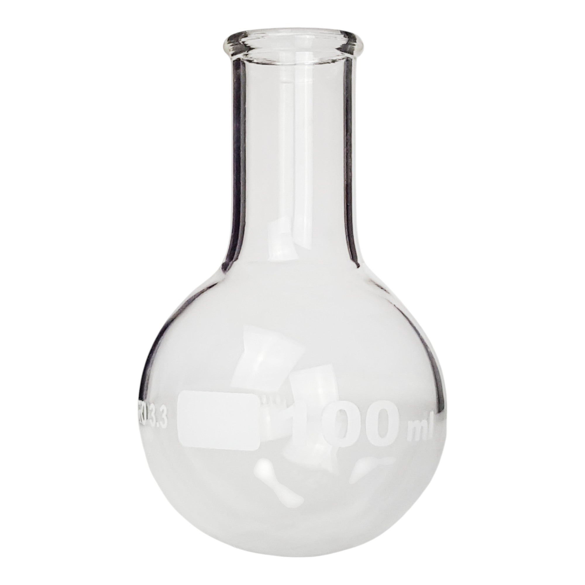 Flask Round-Bottom Florence Boiling Flask, Standard Neck, 100ml capacity. 12 Pack. Made from Borosilicate Glass. A good fit for any laboratory, science classroom, or homeschool.