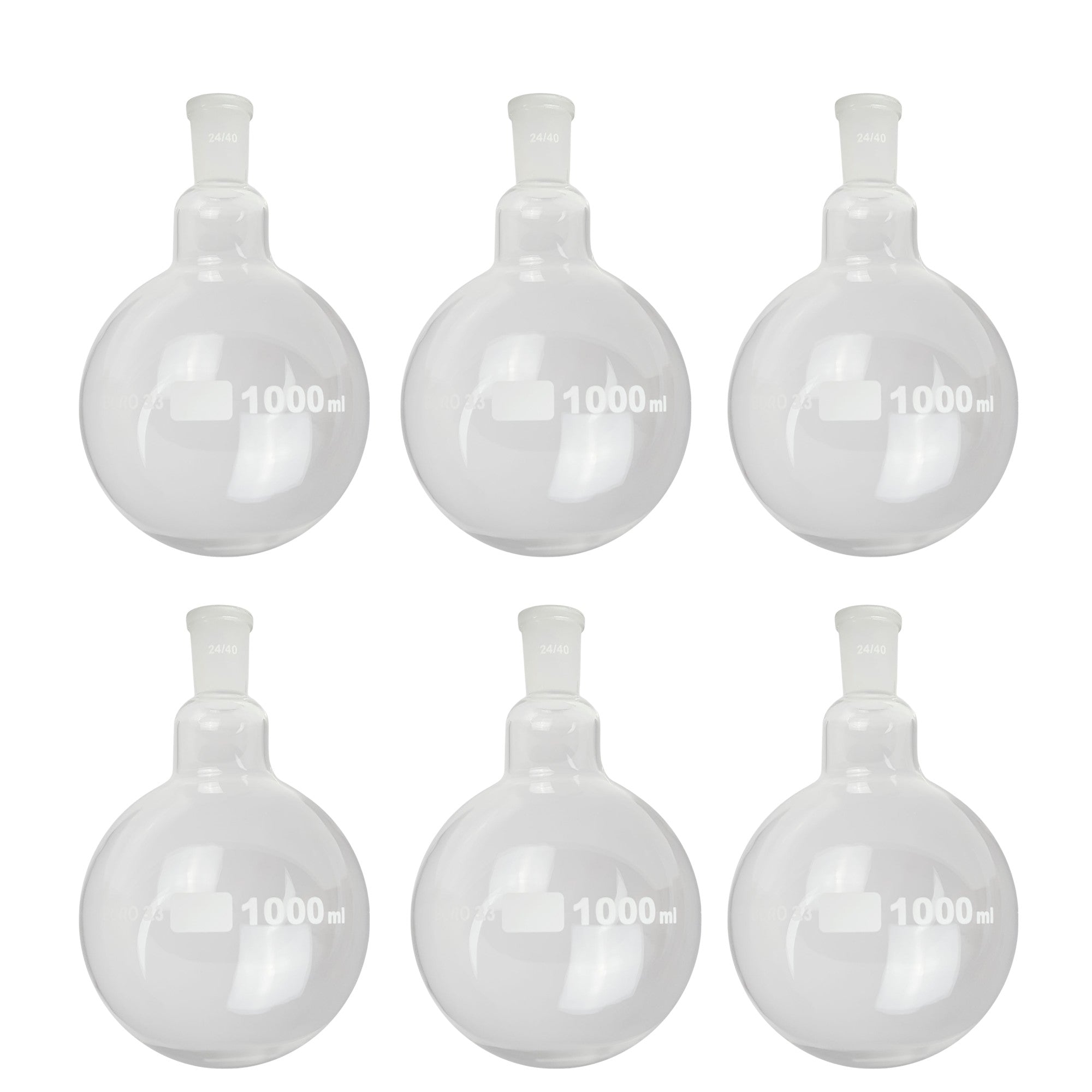 Round-Bottom Boiling Flask, 24/40 Ground Glass Joint, 1000ml, Pack of 6