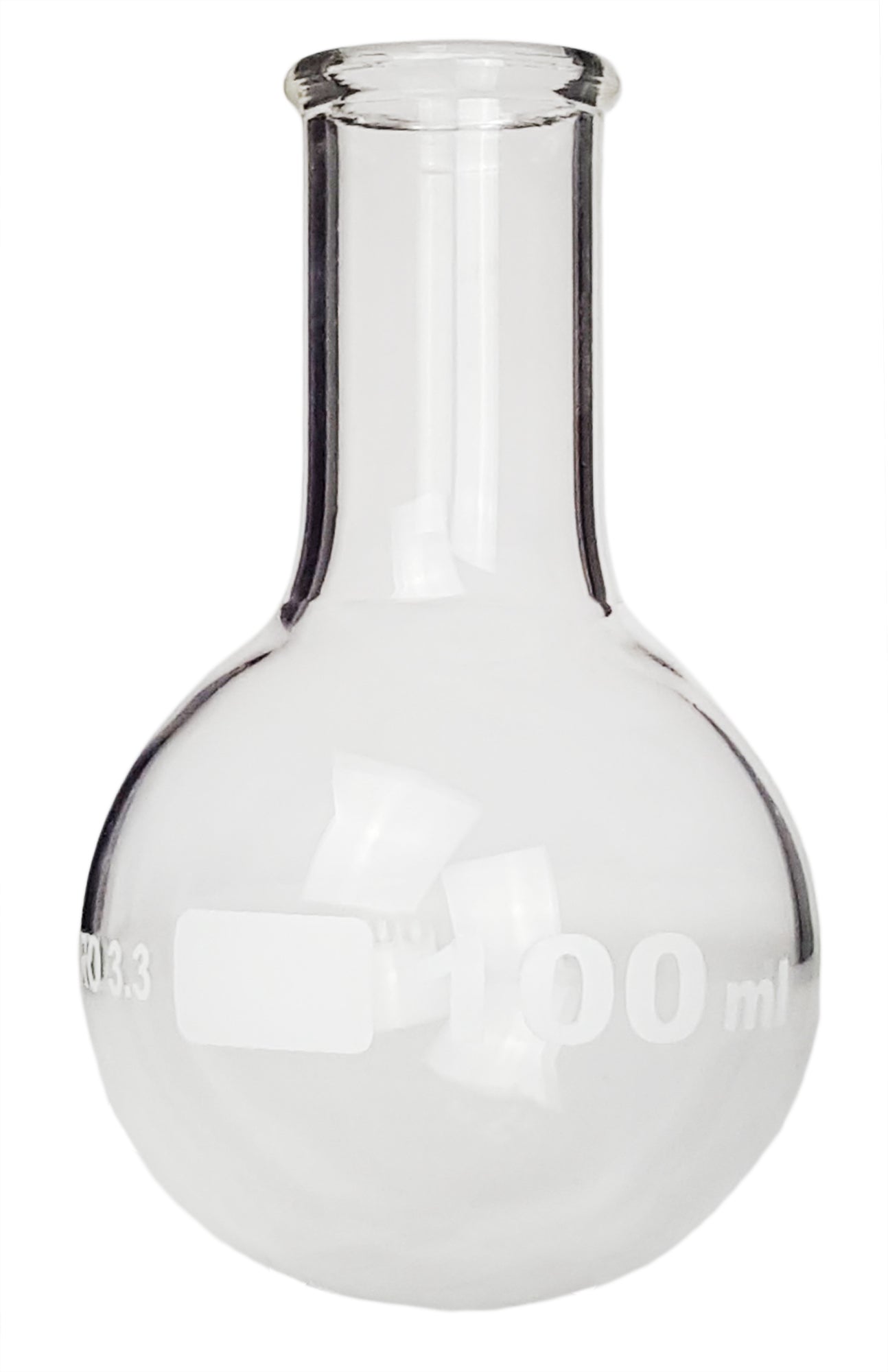 Flask Round-Bottom Florence Boiling Flask, Standard Neck, 100ml capacity. Made from Borosilicate Glass. A good fit for any laboratory, science classroom, or homeschool. Case of 96.