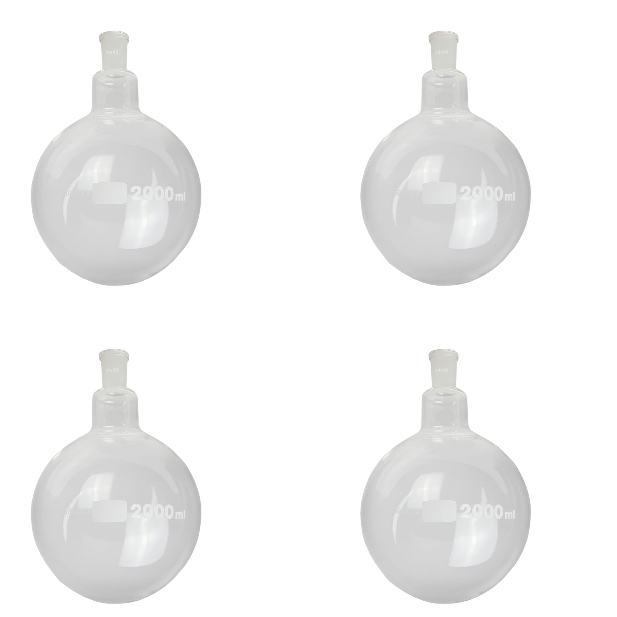Round-Bottom Boiling Flask, 24/40 Ground Glass Joint, 2000ml, Pack of 4