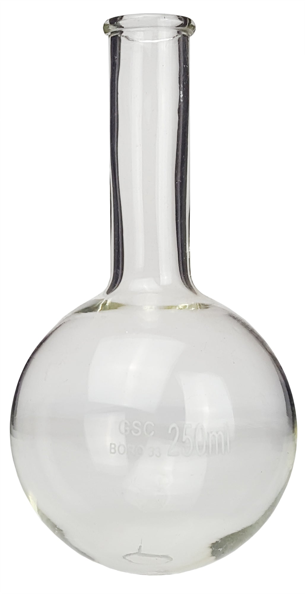 Flask Round-Bottom Florence Boiling Flask, Standard Neck, 250ml capacity. Made from Borosilicate Glass. Sold in a pack of 12 flasks.