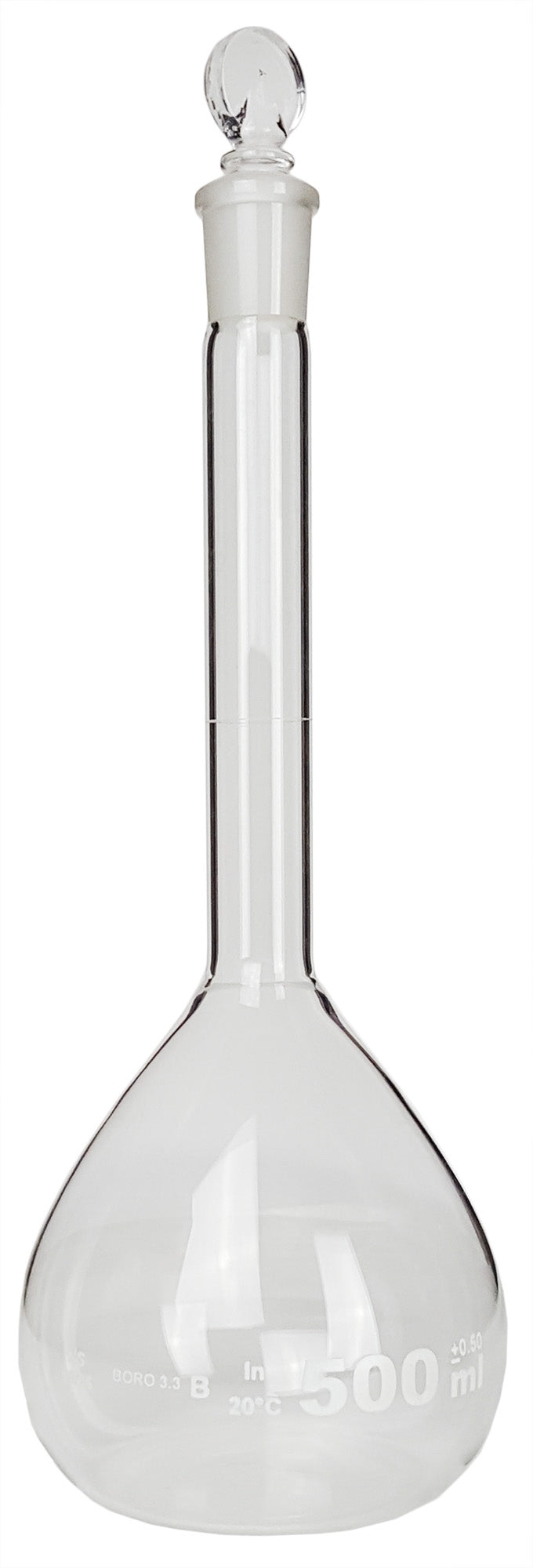 Flask, Volumetric with Ground Glass Stopper, 500ml, Case of 20
