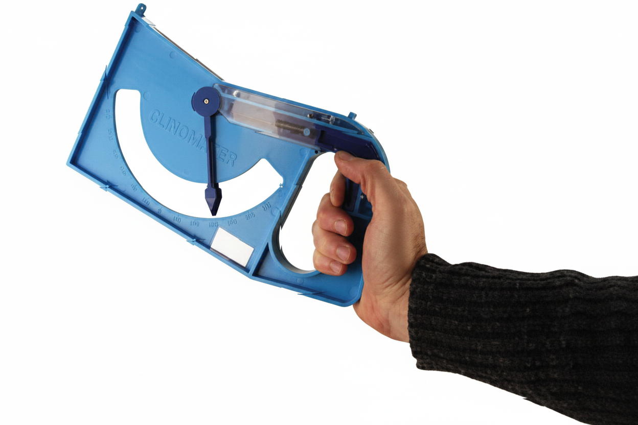 High resolution clinometer held at angle