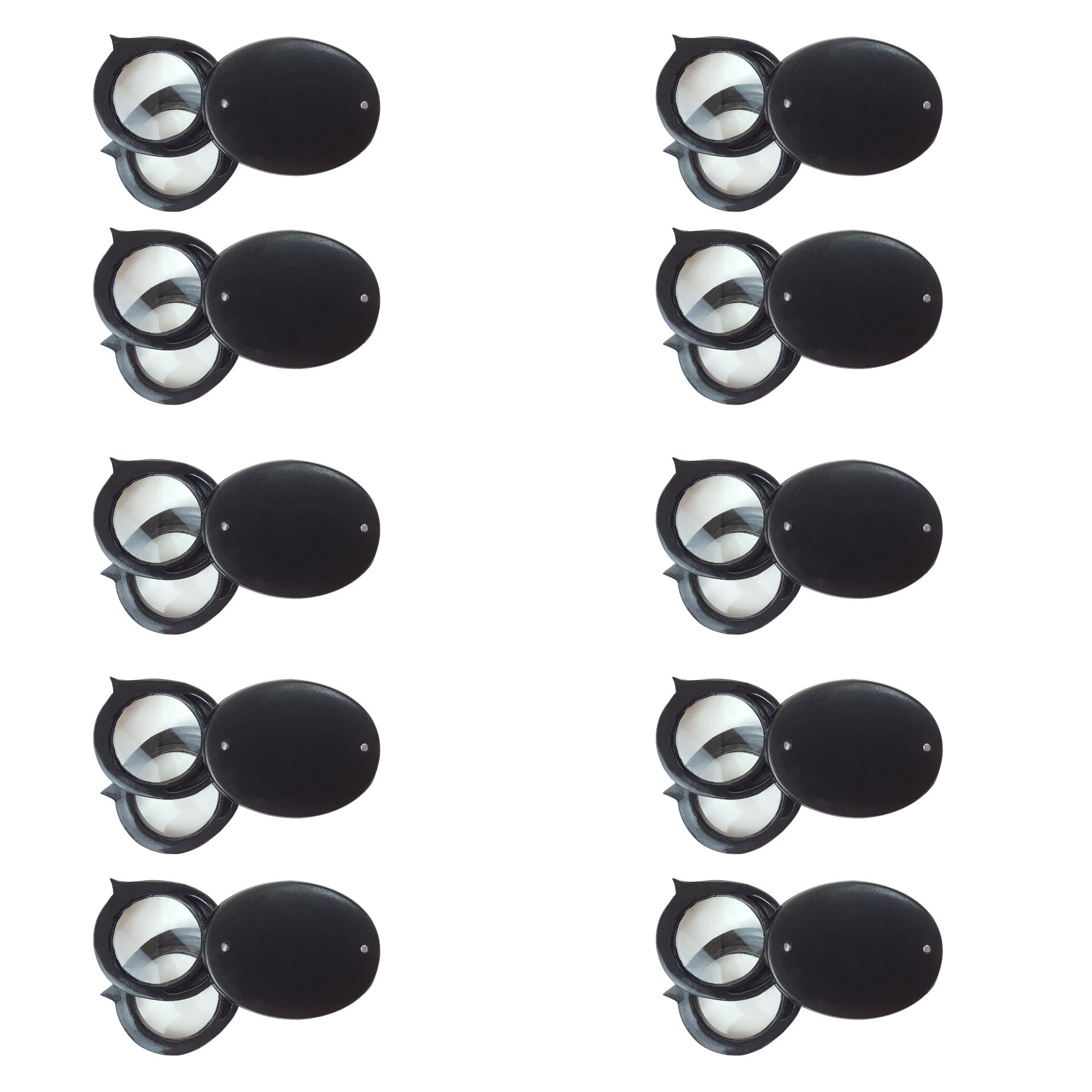 Magnifier, 5X Magnification Double Loupe. The two lenses together make a magnification of 10X. The outside diameter is 27 millimeters. Pack of 10.