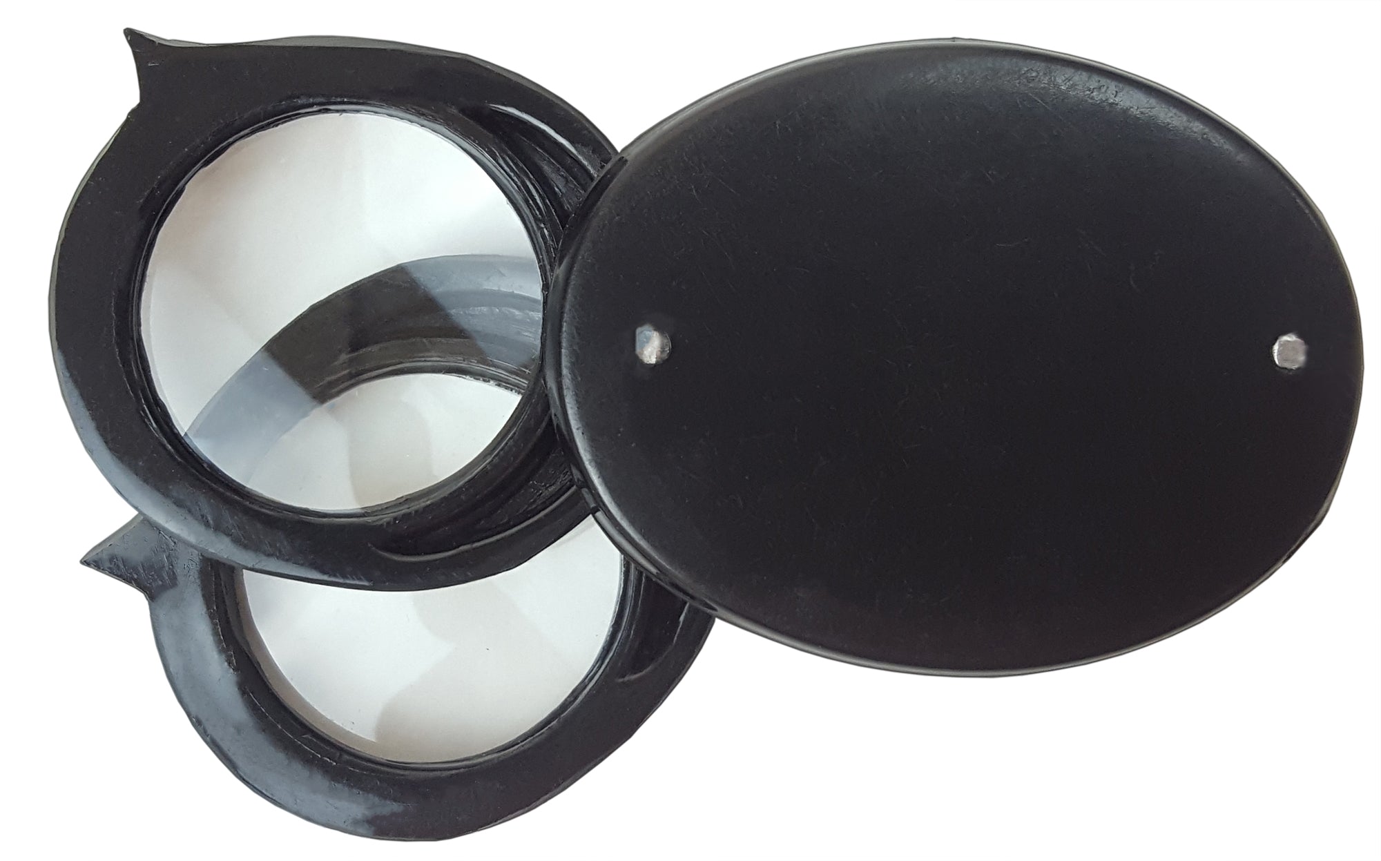Magnifier, 5X Magnification Double Loupe. The two lenses together make a magnification of 10X. The outside diameter is 27 millimeters. Pack of 10.