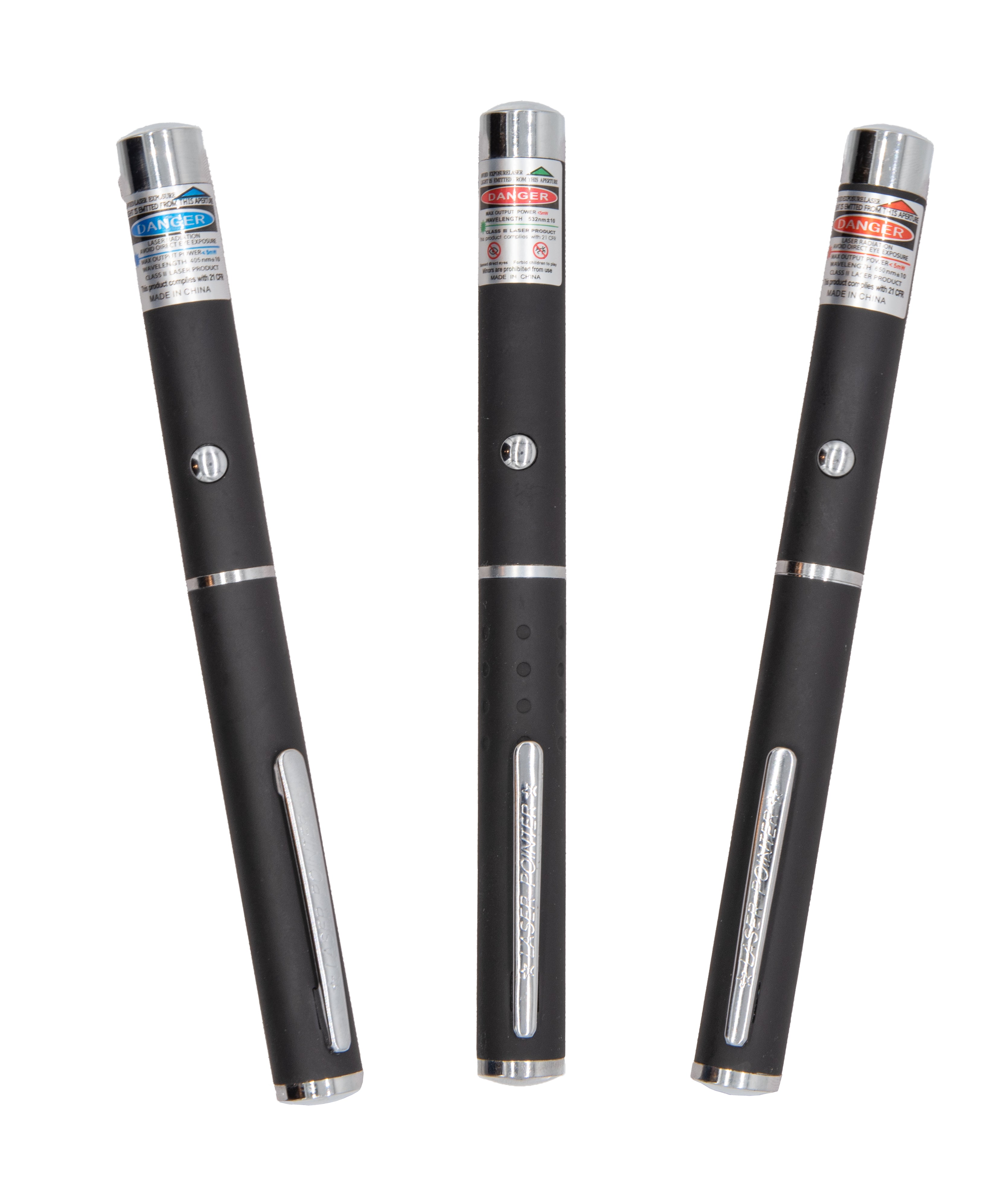 Laser Pointers Set of 3, Red, Green & Violet.