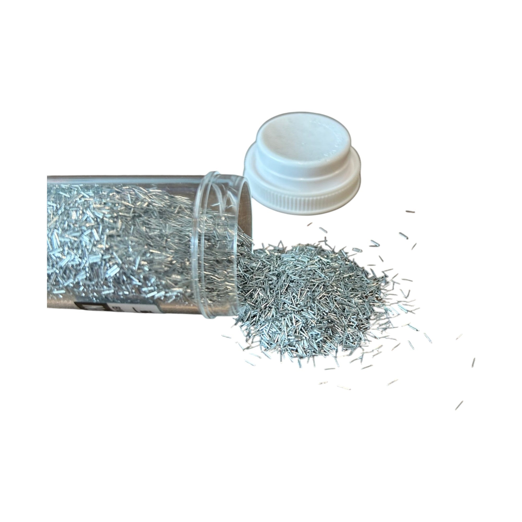 Wire, Steel with Zinc Coating, Magnetic 0.3mm diameter x 2mm. Uniform and cylindrical pieces laser cut to a size for showing lines of force. Made by Narika Corporation.