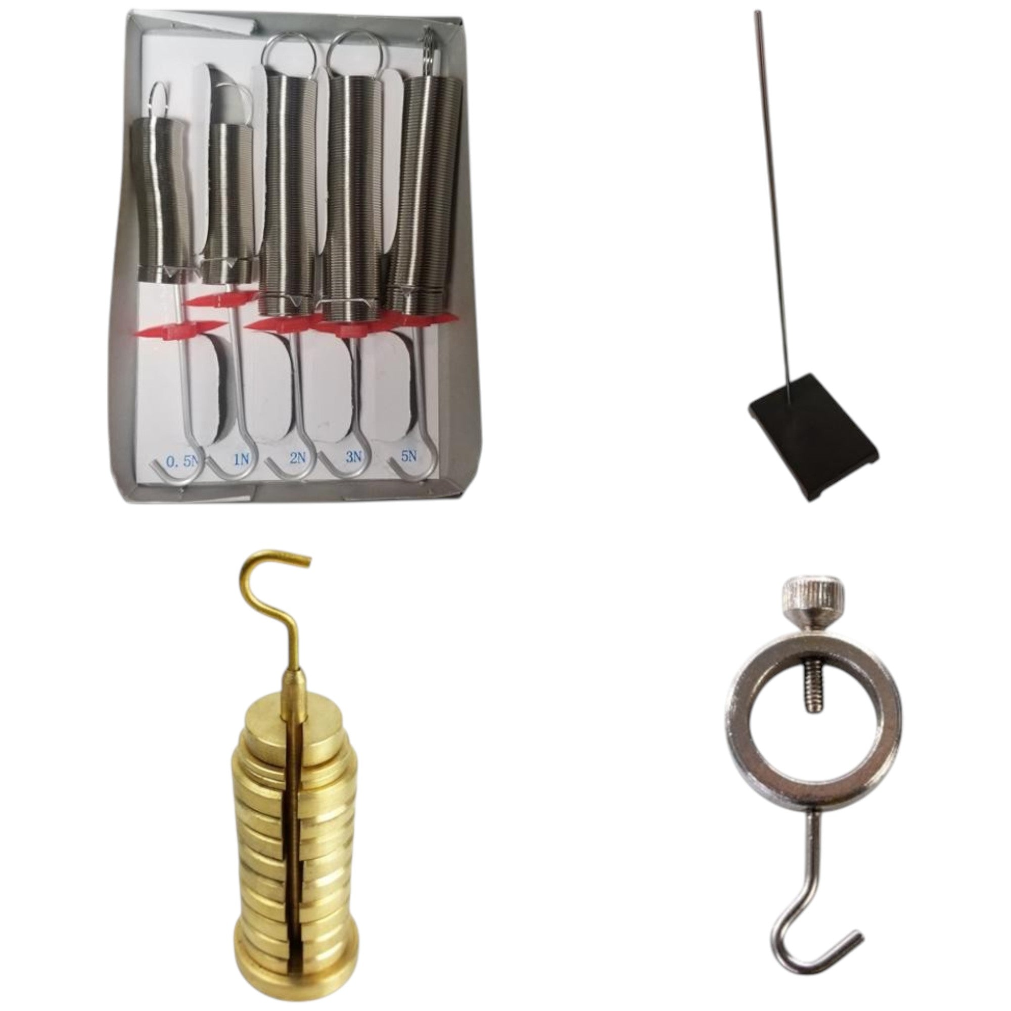 Physics Force and Motion Kit – Includes Hook Collar, Spiral Spring Set, Support Stand, and Slotted Weights