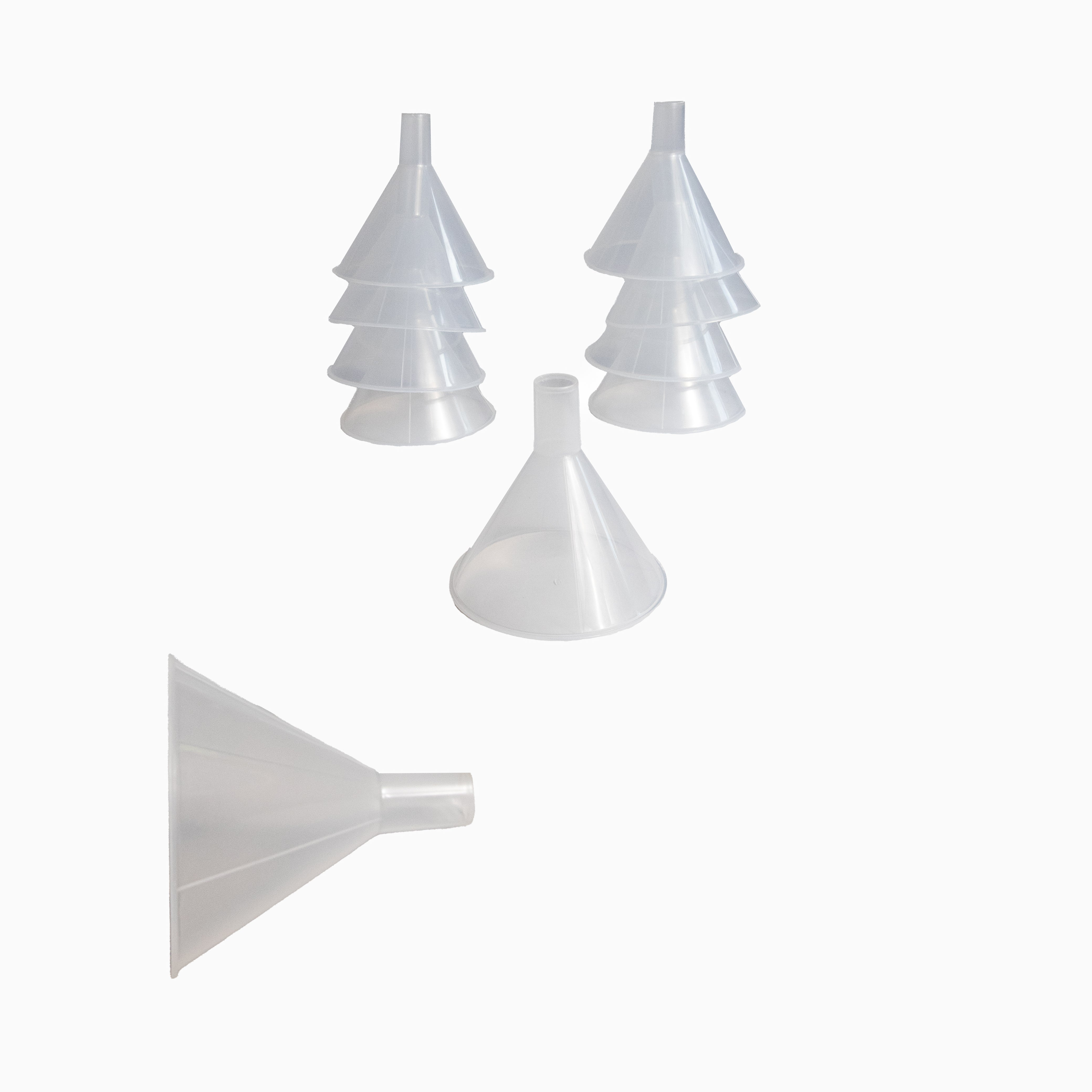 Funnel Powder Polypropylene. Size 4.5" Opening x 4.25" Length x .75 Stem Opening. Pack of 10 Funnels.
