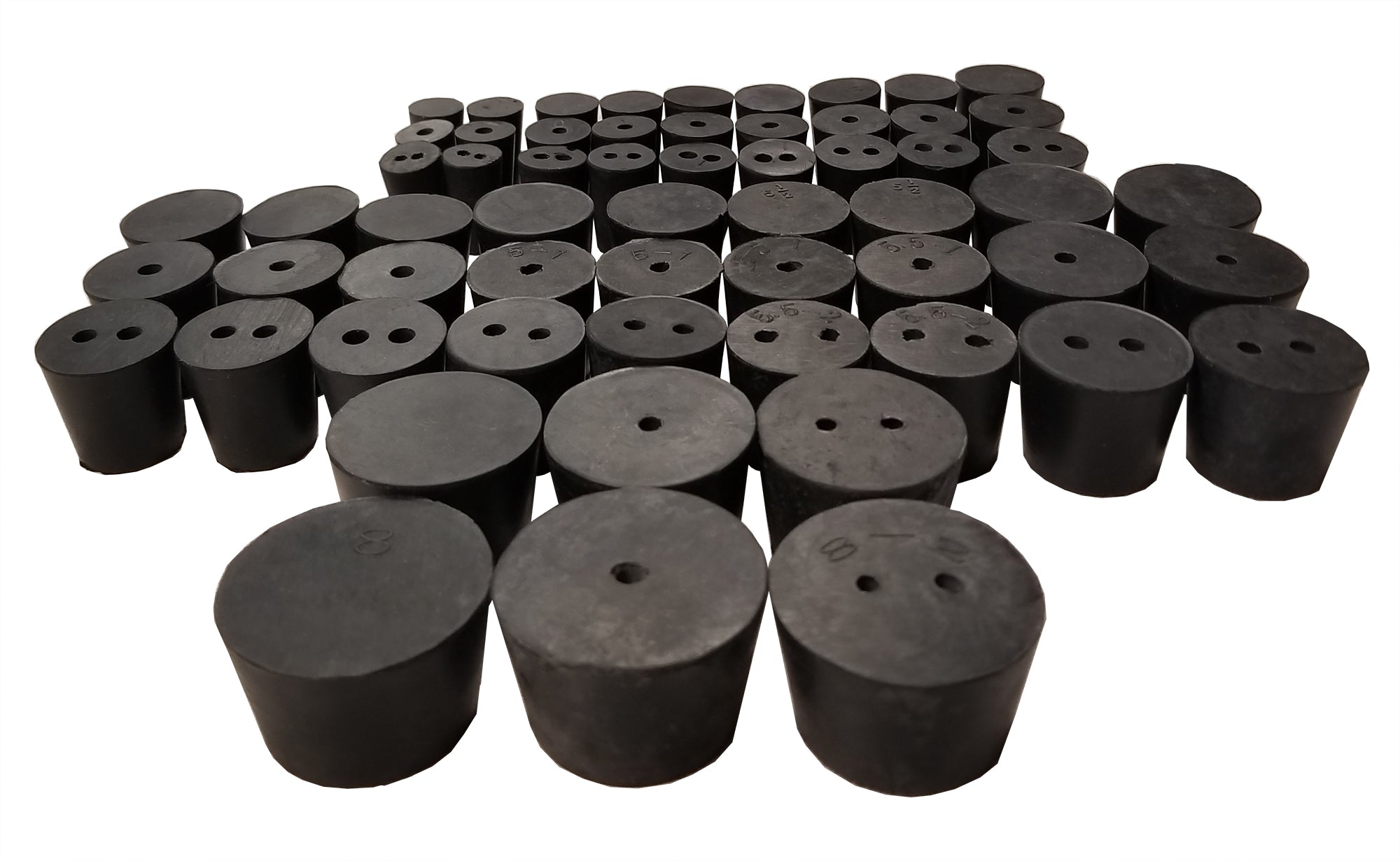 Rubber Stopper 2-Pound Set of Solid, 1-Hole, and 2-Hole Stoppers.