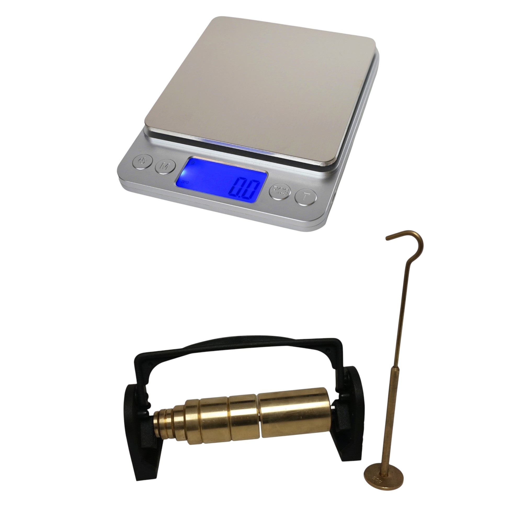 Scale - Precision Digital Scale & Brass Weight Set Kit – 5kg/0.1g Scale with 8 Slotted Weights, Hanger & Rack – STEM Physics Mass & Force Measurement Kit