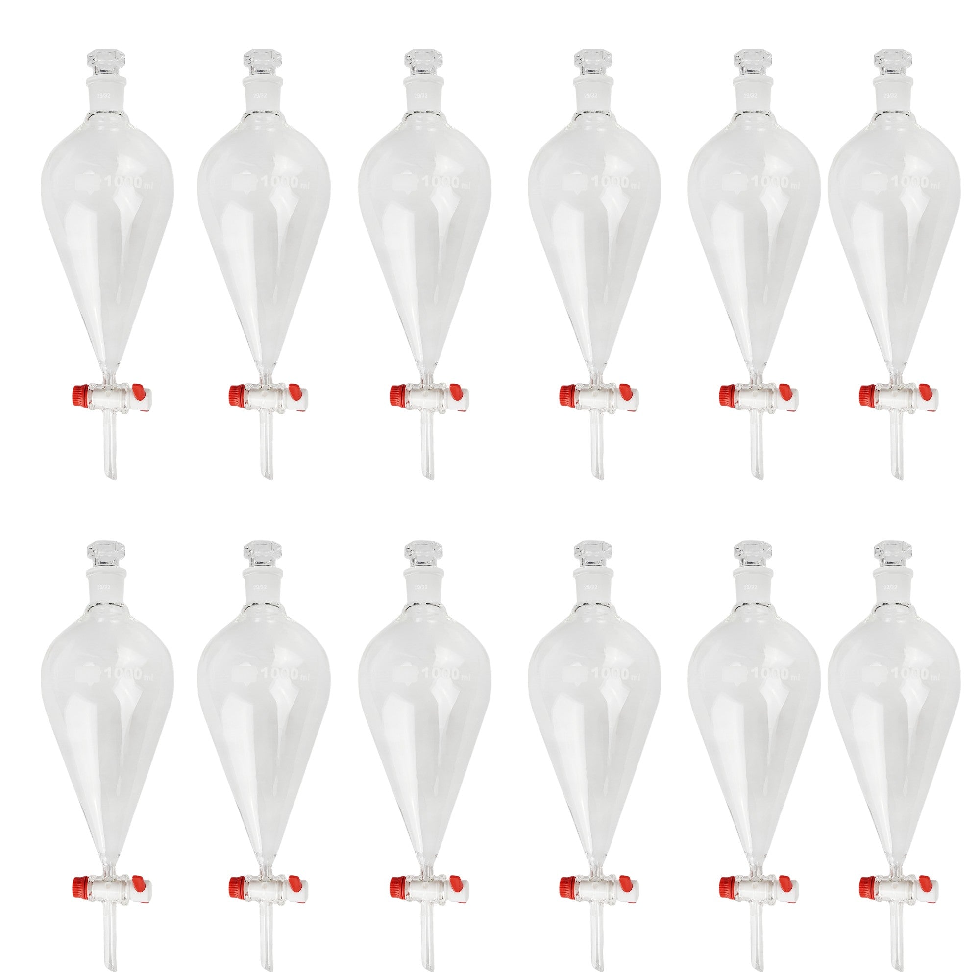 Separatory Funnel with PTFE Stopcock, 1000ml Capacity, Case of 12