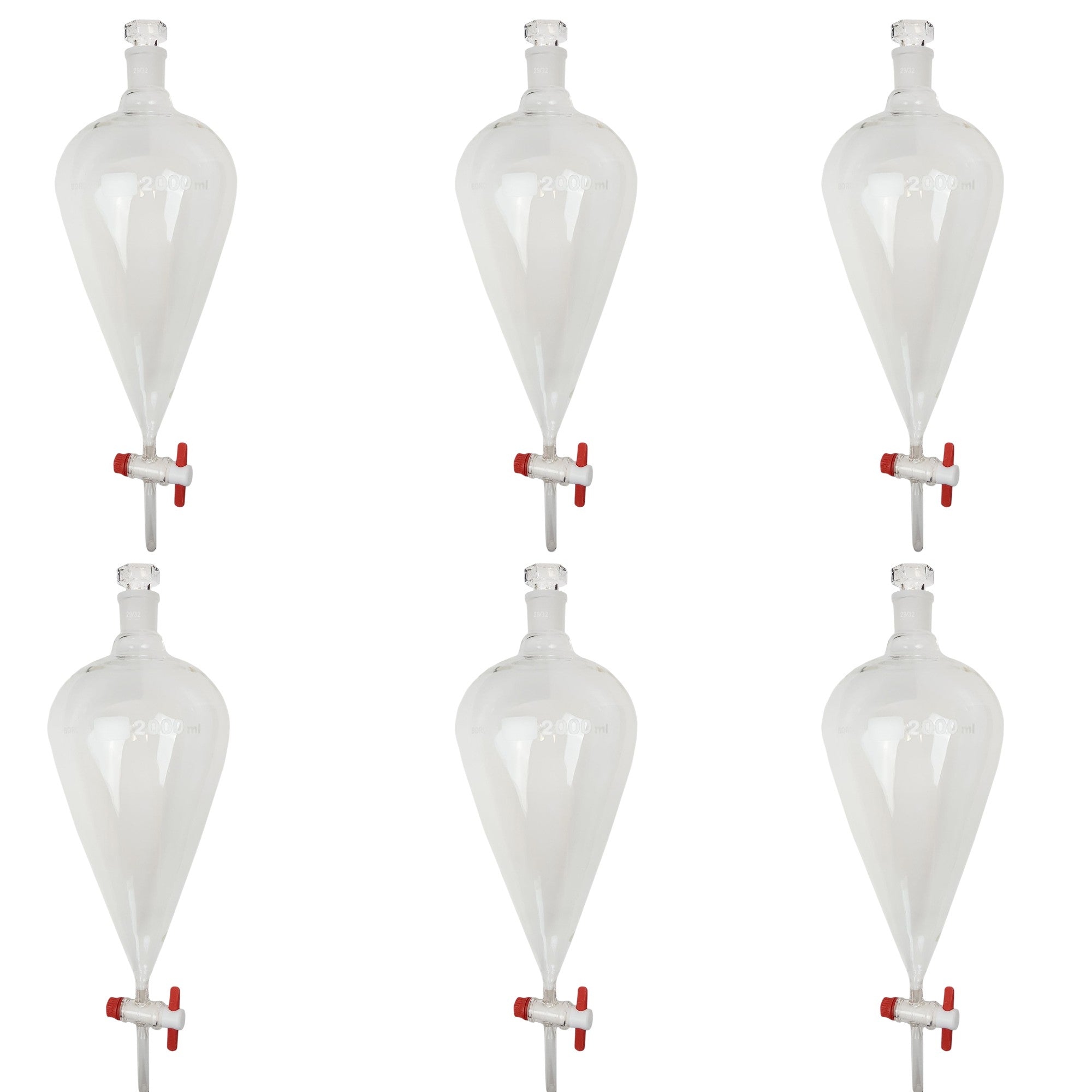 Separatory Funnel with PTFE Stopcock, 2000ml Capacity, Case of 6