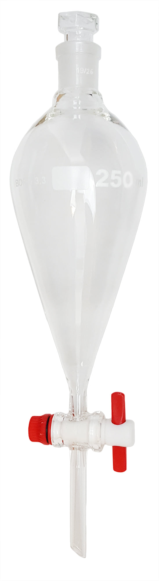 Separatory Funnel with PTFE Stopcock, 250ml Capacity, Case of 48