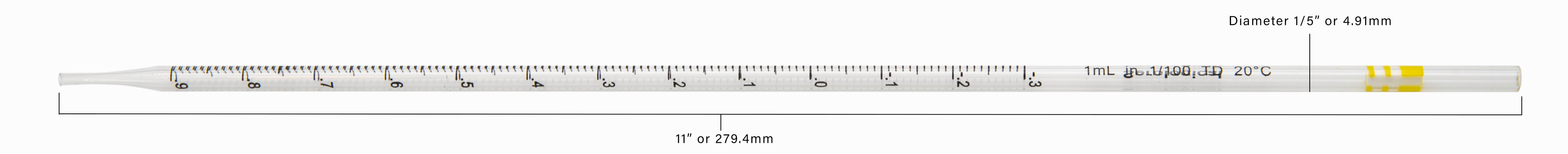 Pipette Serological, 1ml Capacity by 0.01ml, Plastic, Sterile, Color Coded.