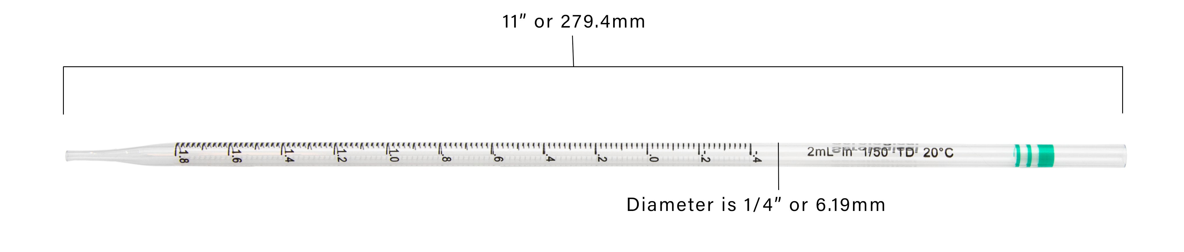 Pipette Serological, 2ml Capacity by 0.02ml, Plastic, Sterile, Color Coded.