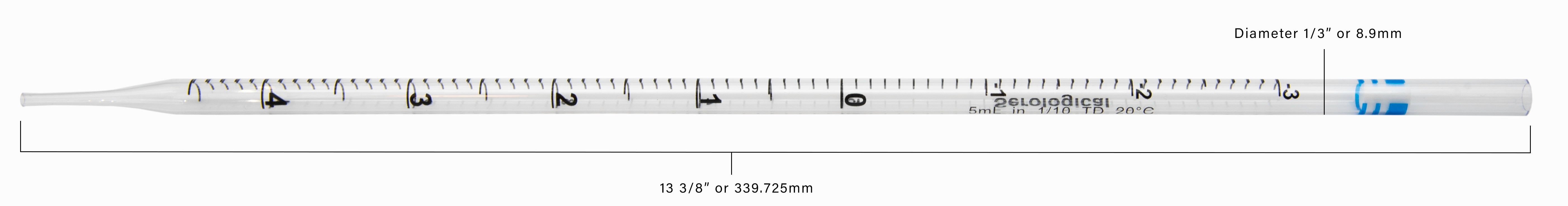 Pipette Serological, 5ml Capacity by 0.1ml, Plastic, Sterile, Color Coded.
