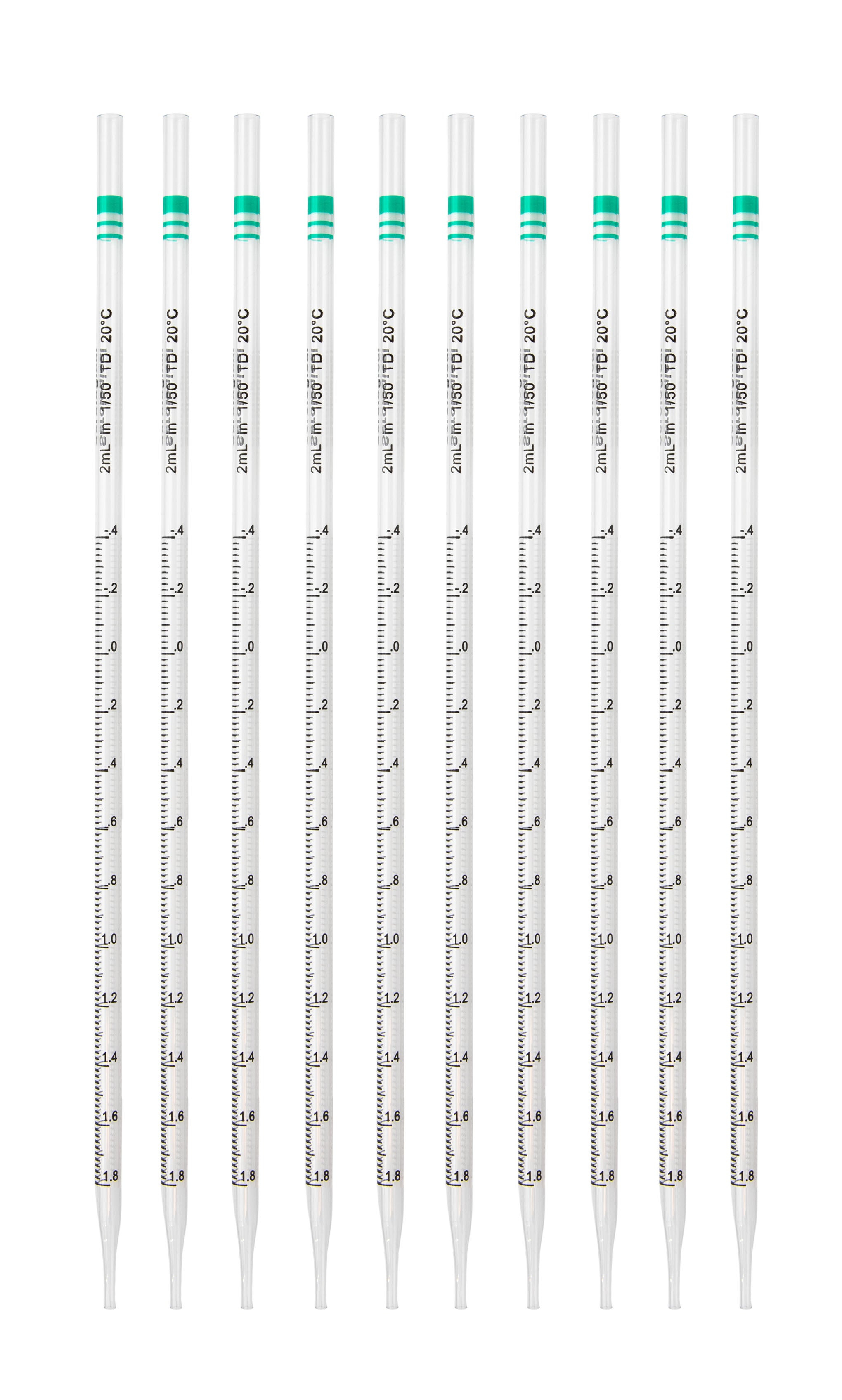 Pipette Serological, 2ml Capacity by 0.02ml, Plastic, Sterile, Color Coded. Pack of 10.