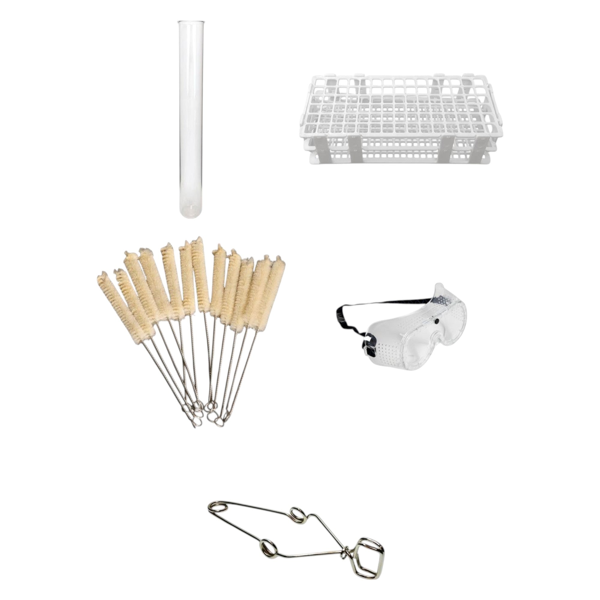 Test Tube Kit – 90-Hole Rack (13mm), 72 Borosilicate Test Tubes (13x100mm), 12 Cleaning Brushes, Clamp & Safety Goggles – Lab Essentials Bundle