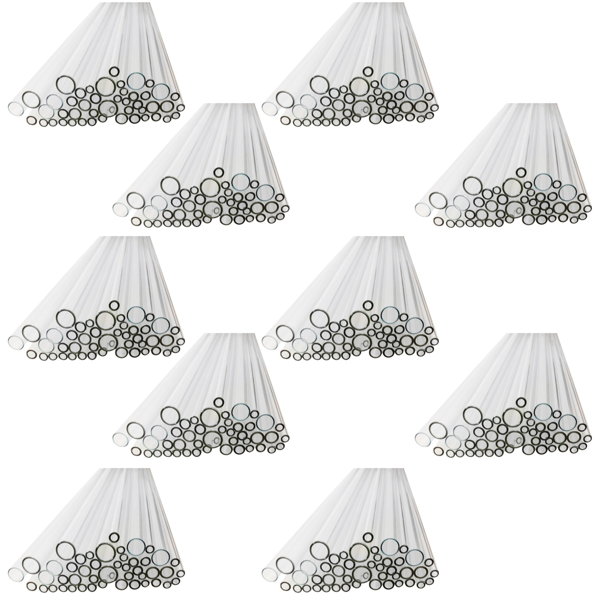 Tubing, Flint Glass Assorted Diameters, 24 inches length. Case of 10 Packs.