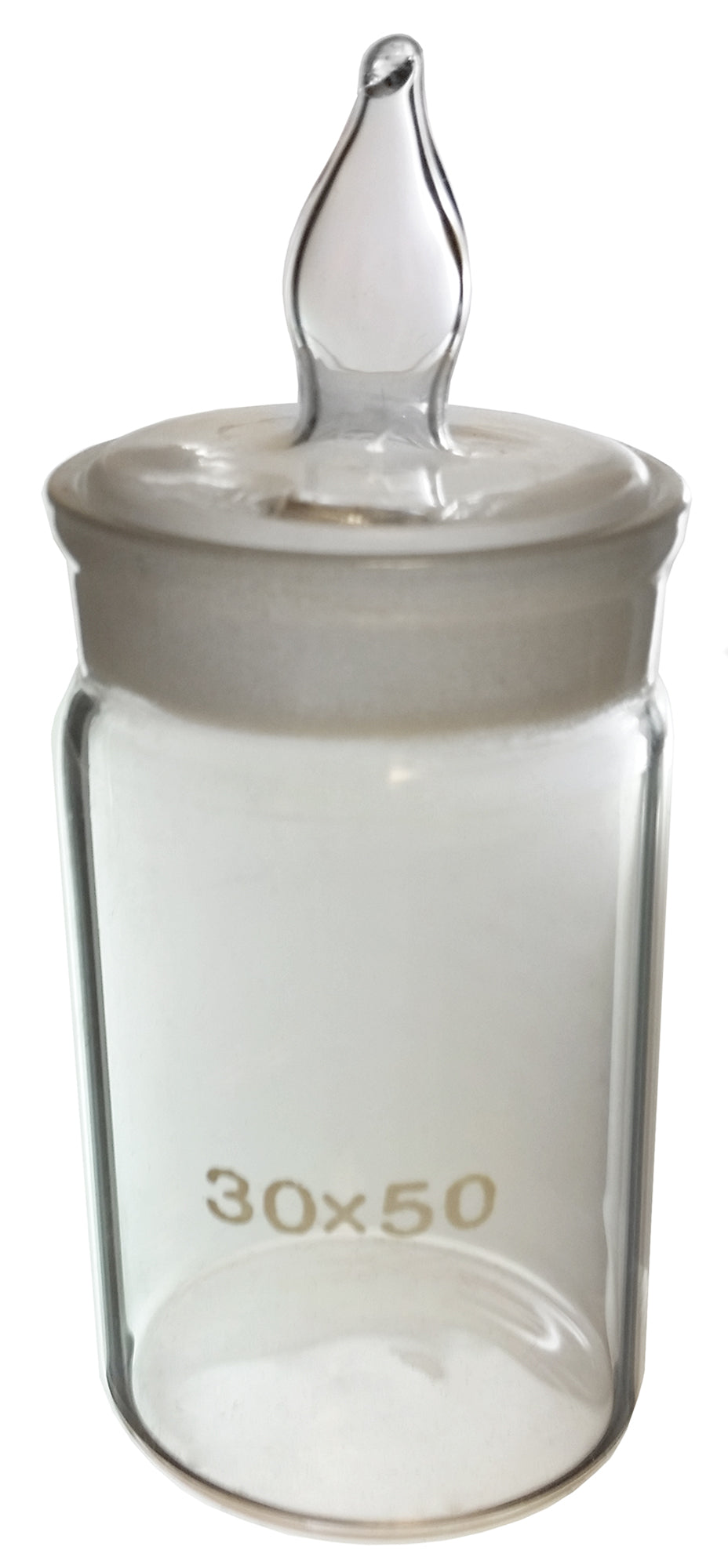 Weighing Bottle, Flint Glass, with ground glass stopper. Size 30mm diameter x 50mm height. Capacity of 20ml.
