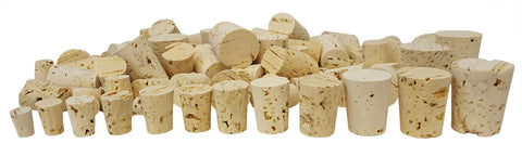 Assorted Cork Stopper Set of 100 Stoppers Sizes #0 Through #11. Case of 10 Sets.