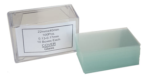 Microscope Cover Slips, Size #1 Thickness, 22mm by 40mm, Box of 100 Slides