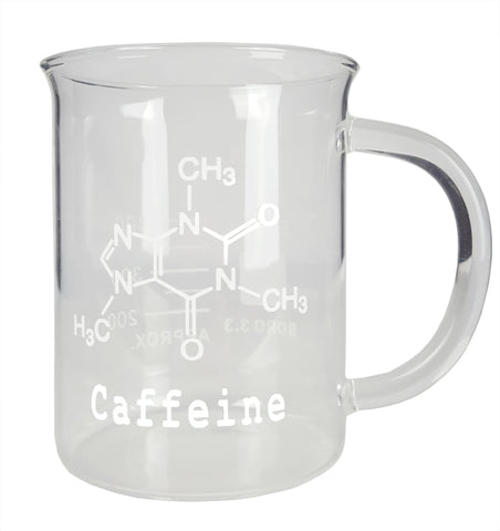 Beaker Mug 500ml with Caffeine Symbol Borosilicate Glass.