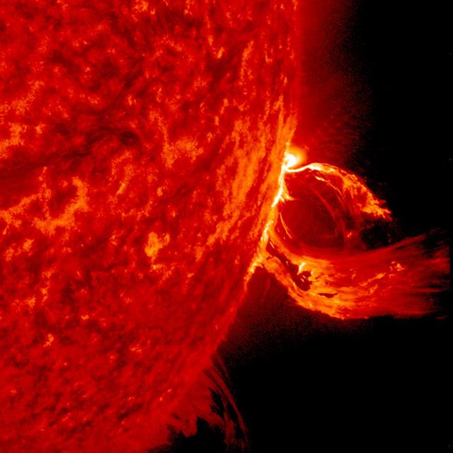 profile view of the Sun's surface and a coronal mass ejection (CME) in June 2015