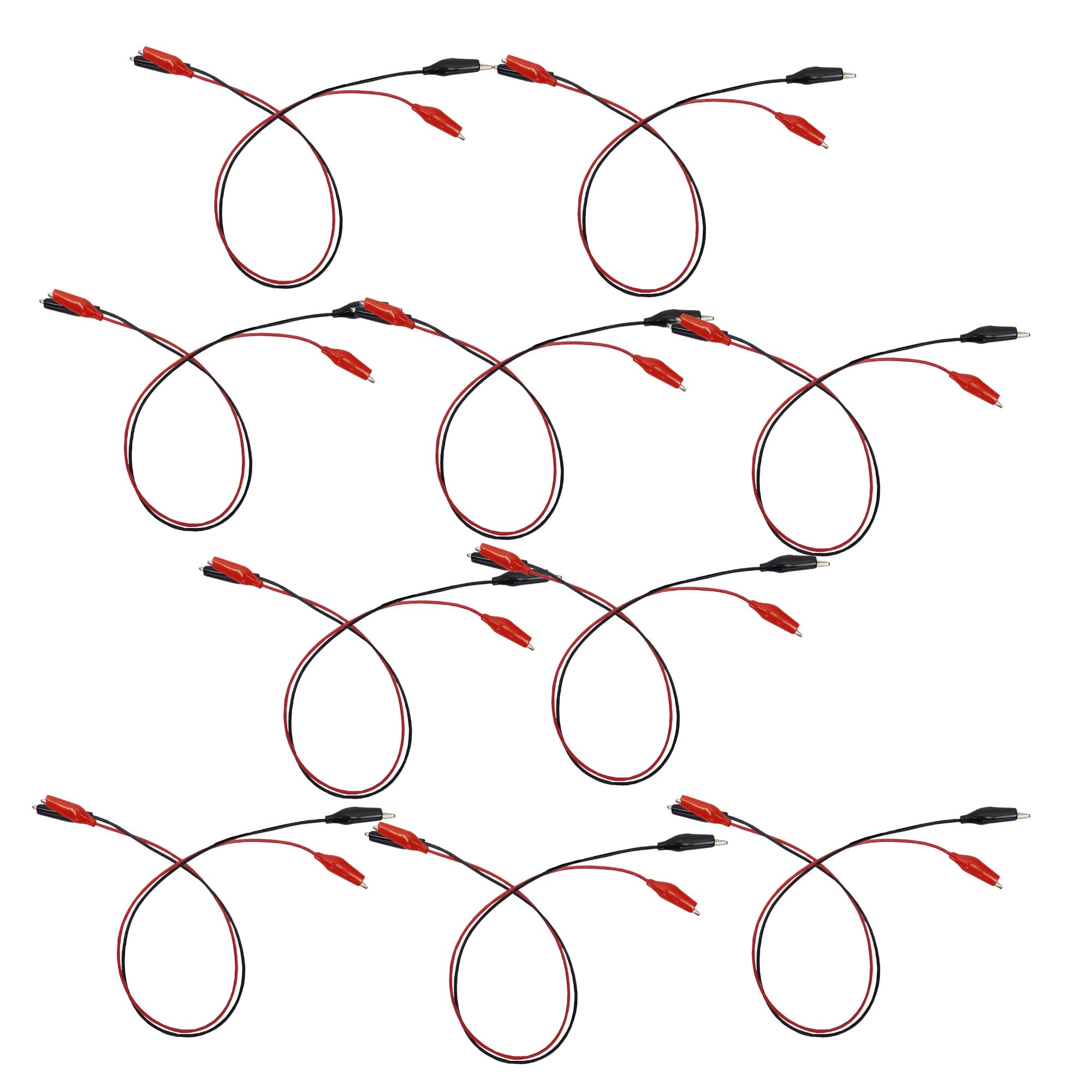 Connector Cord Alligator Clips 12" length. One each red & black per pair.  Pack of 10 pair.