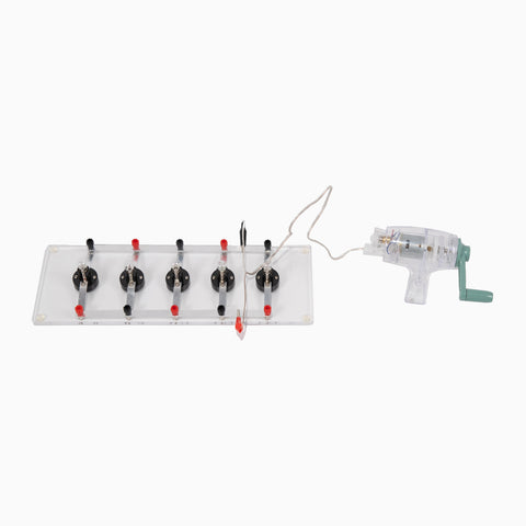 Electric Circuit Board with Buss Bars and lamps and Hand Crank Generator.