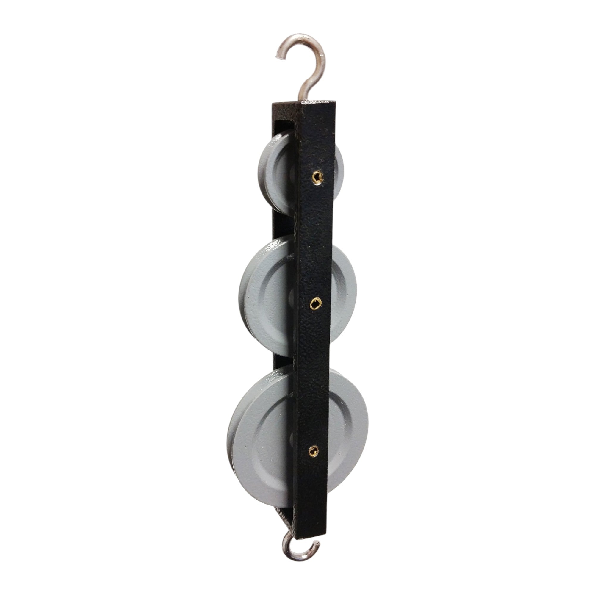 Pulley Triple Tandem Painted Metal with Three Wheels 50, 38 and 25mm diameter.