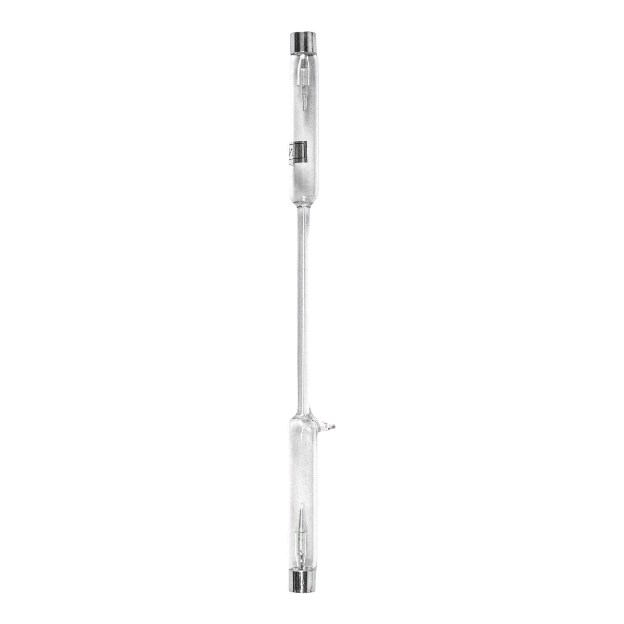 1865-2 : Spectrum Tube with Neon Gas. Made from borosilicate glass and containing neon gas under a low-pressure vacuum. The length is 26cm and made to fit a standard Spectrum Power Supply.  Used in spectrum analysis in science education classrooms.