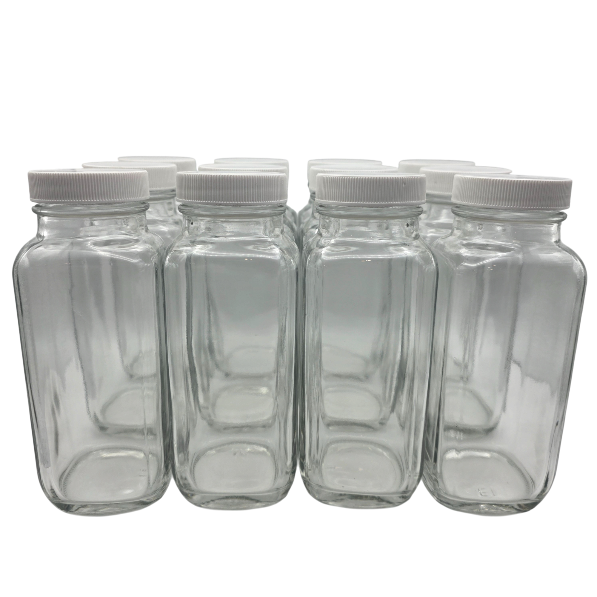 Bottle, Flint Glass, Clear, French Square, 8oz, with Cap, Pack of 12