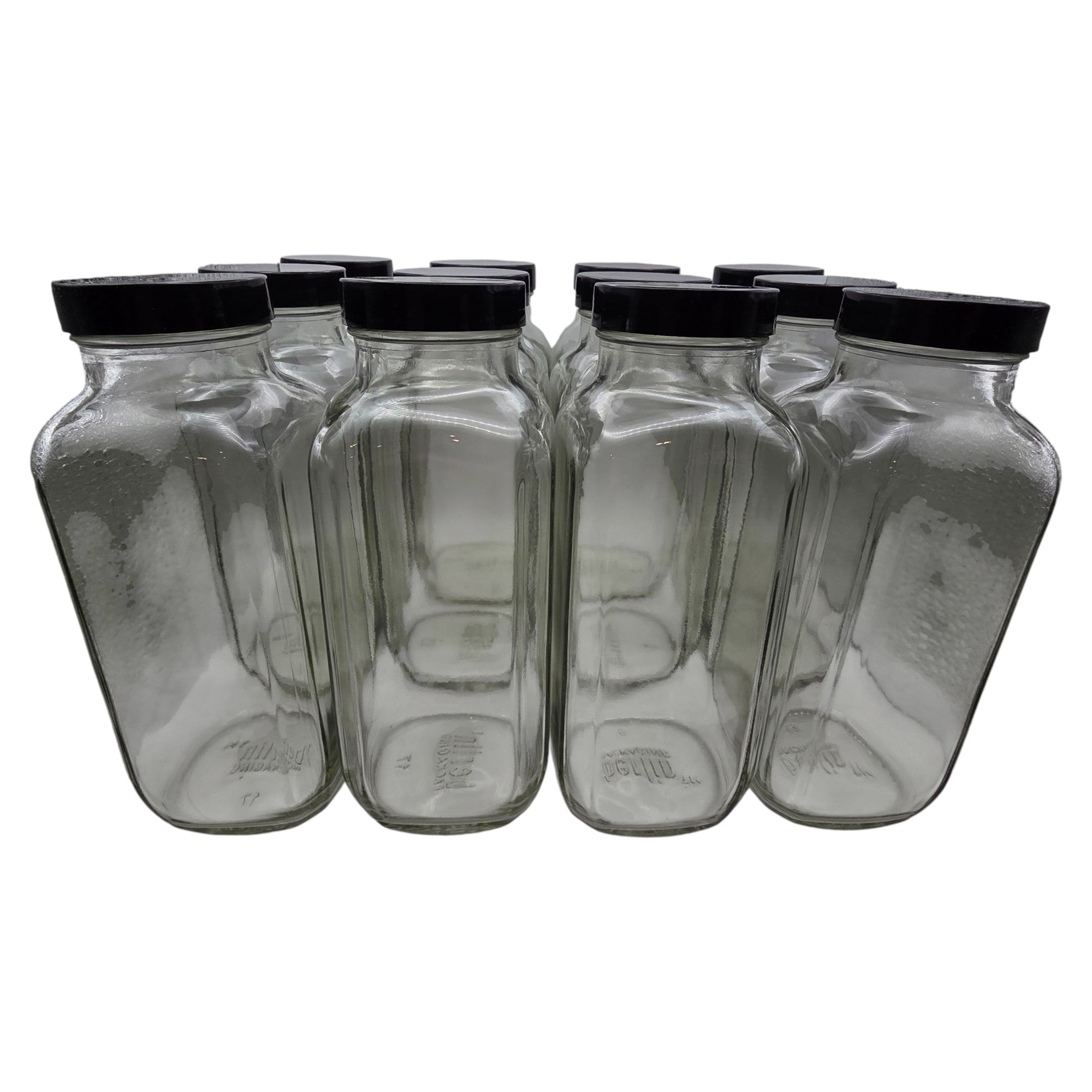 Bottle, Flint Glass, Clear, French Square, 16oz, with Cap, Pack of 12