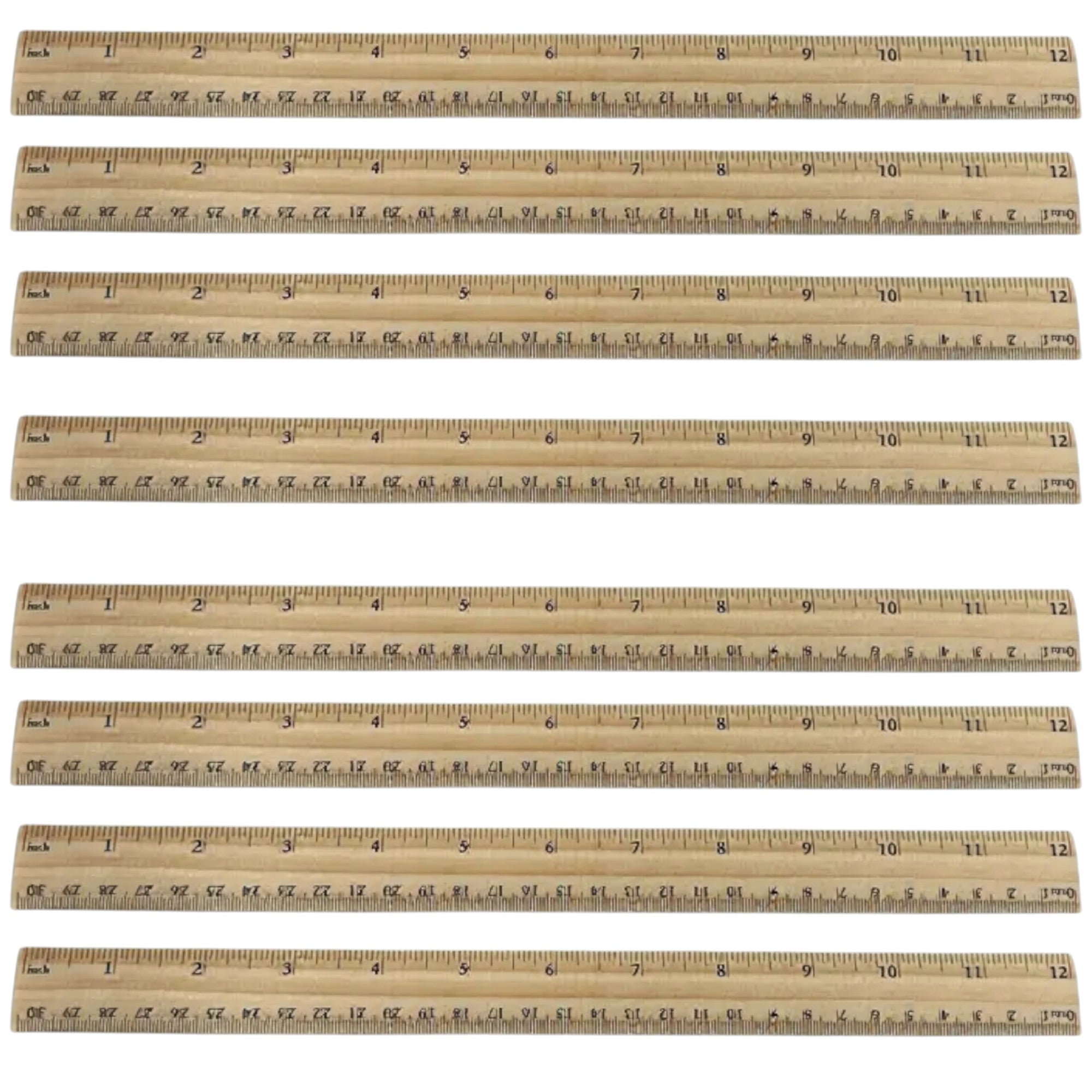 Wooden Ruler without Metal Edge, 12 inches.  Pack of 8. For use with PEER Physics CMW Kit.