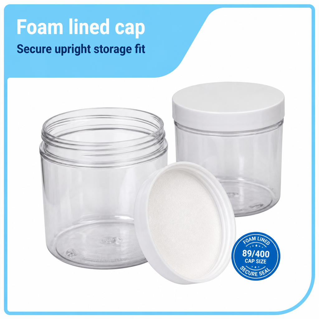 Specimen Jar, Polystyrene, 16oz, 89/400, Foam-Lined Cap, Pack of 12
