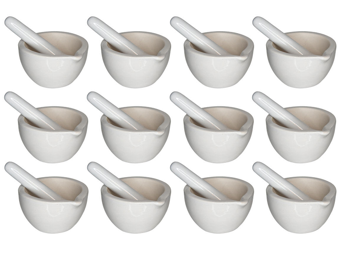 Porcelain Mortar and Pestle, 80mm Opening and 60ml Capacity. Case of 12.