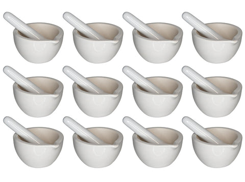 Porcelain Mortar and Pestle, 80mm Opening and 60ml Capacity. Case of 12.