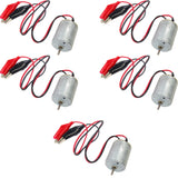 DC Motors 4.5 to 6 volts with insulated alligator leads. Pack 5.