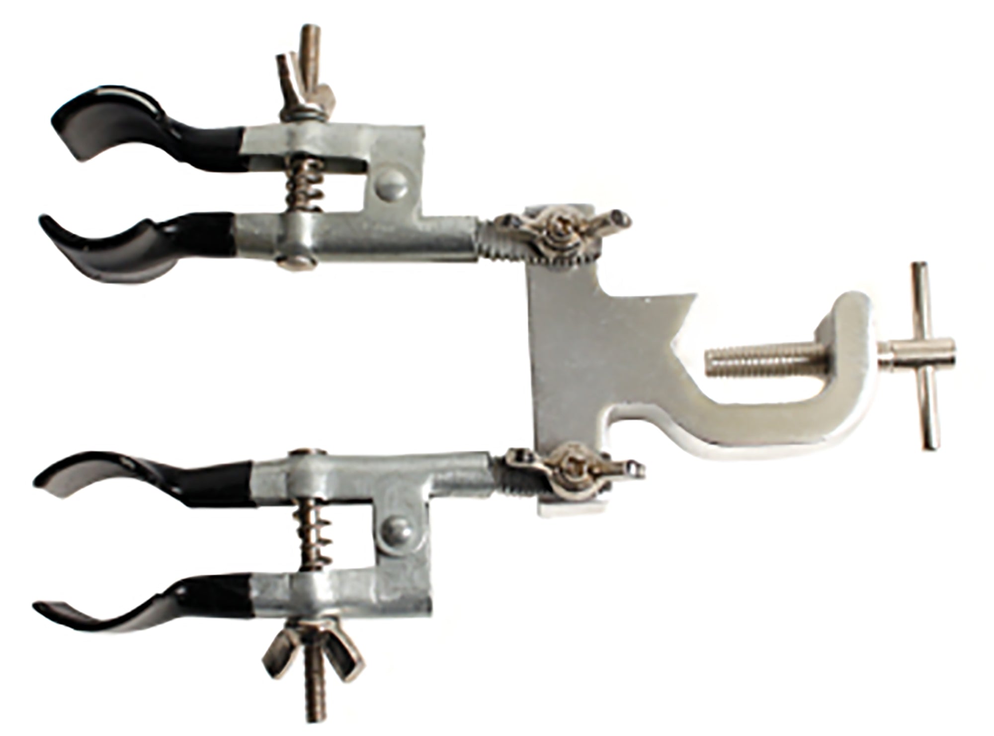 Clamp - Double burette clamp, has adjustable arms that can be locked in the selected position. Cast-metal construction with plastisol tips. Case of 50.