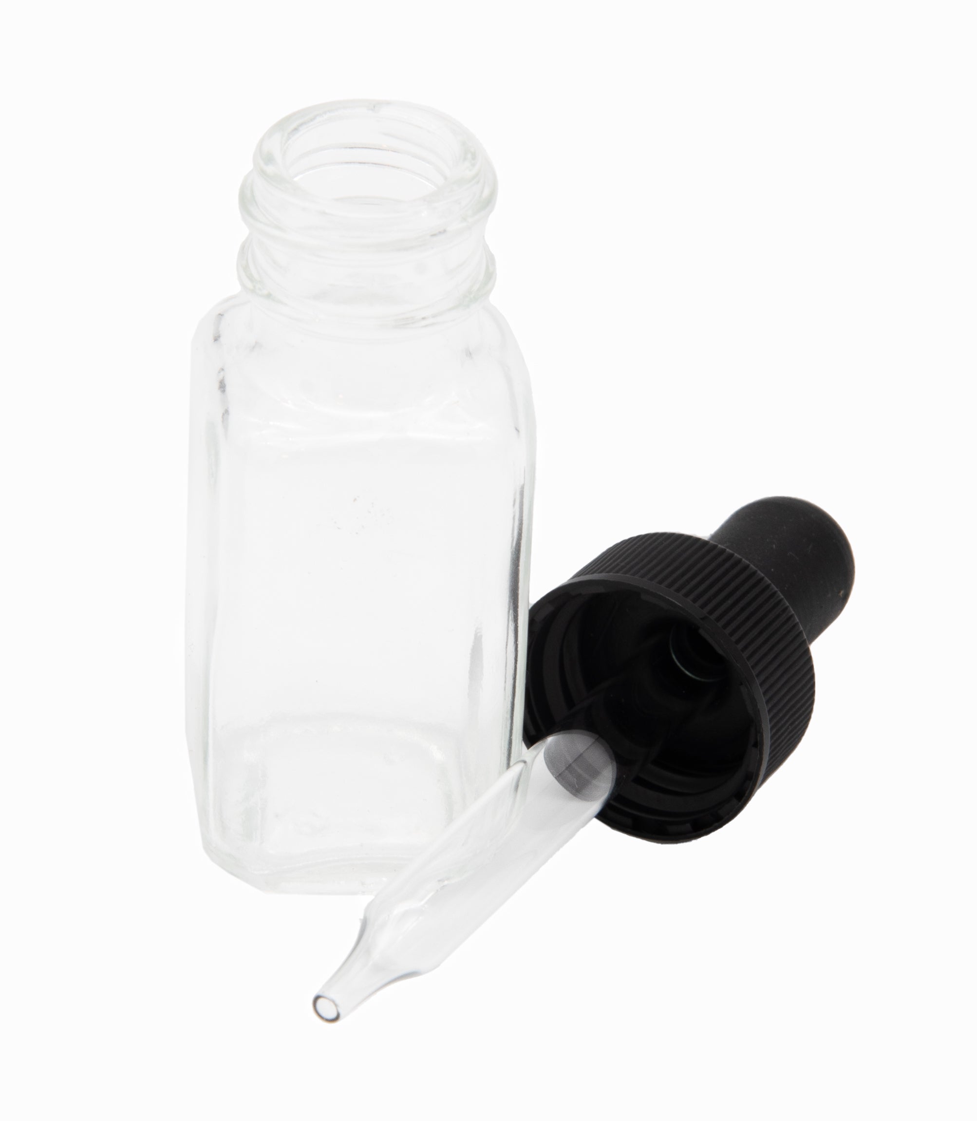 Bottle Flint Glass French Square 1/2 ounce with dropper assembly. Pack of 12.