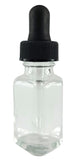 Bottle Flint Glass, French Square, Clear, 2 ounces, with dropper assembly.  Pack of 12.